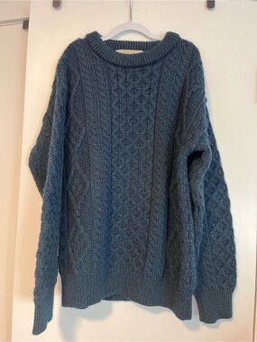 Wool Textured Cable Knit Fisherman Sweater in Deep Teal
